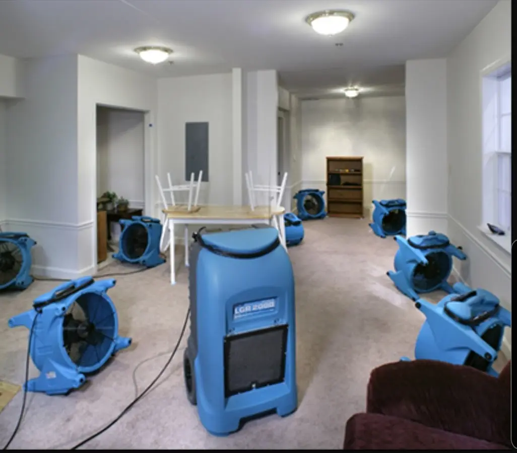 Air movers and dehumidifier setup for Water Damage Restoration in Eatonton